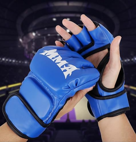 snawowo Profi MMA Handschuhe Erwachsene - Hochwertige Boxhandschuhe mit schockabsorbierender Polsterung - Weich Gepolsterte Leder Trainingshandschuhe mit Porosität (Blau)