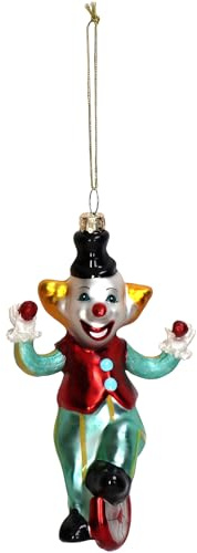 HD Collection Christbaumschmuck 14,6cm Glas - Zirkusclown Figur handbemalt zum Aufhängen - Weihnachtsbaum Anhänger für Weihnachten - Christbaumanhänger & Weihnachtsbaumschmuck - Zirkus Clown