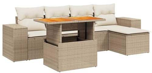 Tidyard 6-TLG.Gartenlounge Rattan Lounge Gartenmöbel Set Loungeset Loungemöbel Terrasse Sitzgruppe Garten Terrassenmöbel Gartensofa Garten-Sofagarnitur mit Kissen Beige Poly Rattan