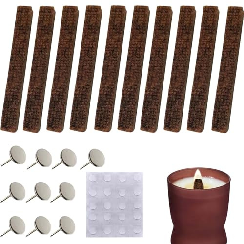 10 Stück Dauerdocht für Wachsfresser, Kerzendochte Für Kerzen Kerze Dochte Kerne Für Kerzenreste Lieferung mit 10 Nägeln und 1 Blatt Dosierkleber (20 Körner) Kerzendocht für Den Außeneinsatz