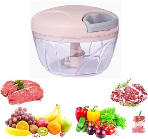 Picadora de ajo con cuerda manual, cortador de cebolla con cuchillas, portátil, procesador de alimentos manual, picadora de verduras, fácil de limpiar, for jengibre, frutas, nueces, hierbas(Pink,13*13