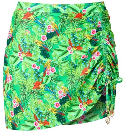 Joe Browns Women's Recycled Content Tropical Print Ruched Swim Skirt, Green, 14