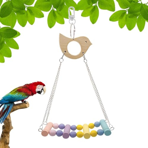Balançoire Perruche, balançoire Perroquet, Jouet Cage à Oiseaux en Bois - Échelles d'oiseaux Jouet à mâcher à Bascule avec Crochet en métal pour perruches, perroquets, calopsittes