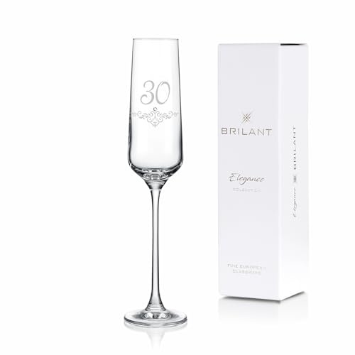 Brilant Poem Sektglas mit Gravur - Moderne Sektgläser mit Ornamentmotiv & Kristall-Akzent, 30 Geburtstag Frauen & Männer, Geschenke für Frauen & Männer, EU Handgefertigt - 1 Stück, 190ml (30 Jahre)