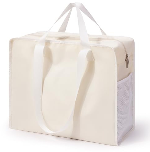 KALIDI Strandtasche XXL Familie, Wasserdicht Badetasche mit Reißverschluss Groß Schwimmbadtasche Beach Bag Einkaufstasche Saunatasche Shopper Tasche (Beige)