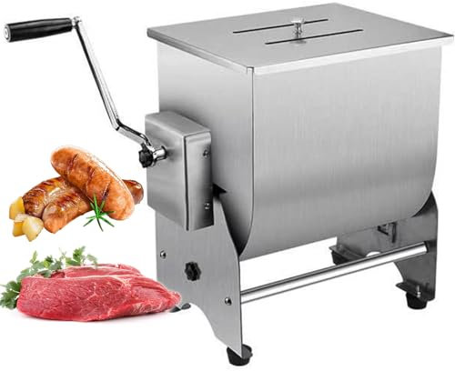 Manual Meat Mixer 20L Stainless Steel Meat Grinder with Hopper - Commercial Meat Processing Equipment for Kitchen, Ideal for Chicken, Fish, and Beef