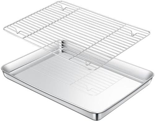 Cozary Plaque de Cuisson en Acier Inoxydable avec Grille de Refroidissement, 40x30x2.5cm Antiadhésives Rectangulaires Bac Cuisson,non Toxique et Résistant et Facile à Nettoyer Passe au Lave-Vaisselle