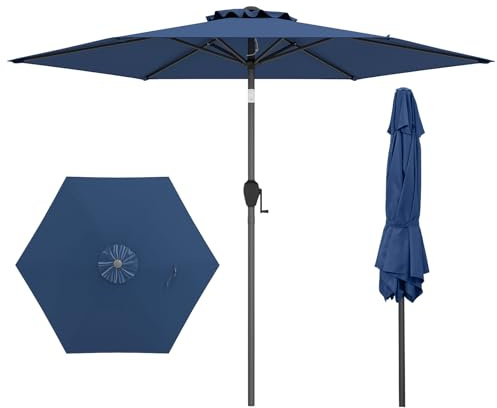 COSTWAY Garden Parasol, Waterproof Vented Top Patio Umbrella, Outdoor Sun Protection Market Table Canopy Umbrella for Lawn Terrace Beach Backyard BBQ (Navy Blue, 2.3m)