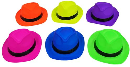 Lot de 6 chapeaux de fête néon, chapeau de jazz, chapeaux de performance colorés, chapeau fluorescent