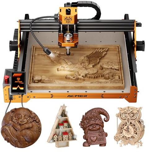 ACMER Ascarva 4S CNC-Fräsmaschine, CNC-Holzfräse mit Spindelleistung 70W und Gesamtleistung 120W, Abmessungen 15,7 x 15,7 x 3,7 Zoll, geeignet für Gravur und Schnitt von Holz, Plastik, Acryl, MDF.