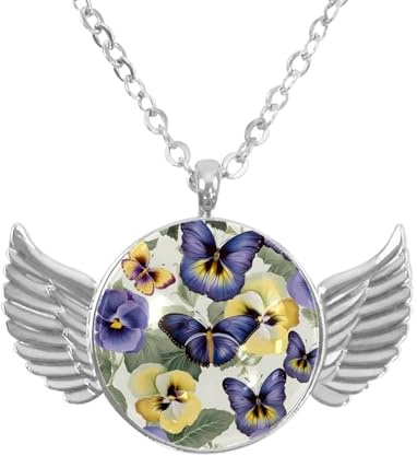 Luoweisi Angel Wings Necklace with Pansy Butterflies, Aluminum Alloy Jewelry Gifts for Men Women