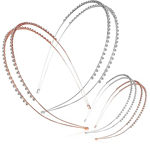 SAFIGLE 4 Stück Haarreifen mit Doppelreihigem Haarschmuck Accessoire für Bräute und Brautjungfern Rosegoldene und Silberne Farben für Hochzeiten und Partys