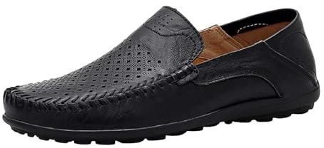 mockasiner herr slip-on loafer läderskor – sommar andningsbara fritidsskor ridskor bekväma halkfria komfortskor halvskor stor storlek affärsskor sommarskor, svart, 47 EU
