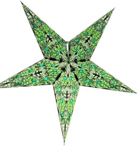 Yepsio Paper Star Lantern Lampshade, 60 cm, Hanging Decorations for Christmas, Wedding, Home, Party (Green, Black)