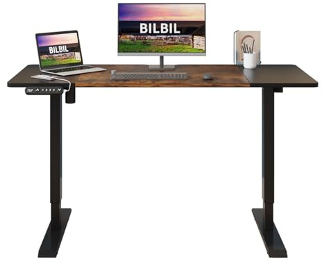 bilbil Height Adjustable Electric Standing Desk, 55 x 24 Inches Sit Stand up for Work Office Home, Ergonomic Rising Computer Table with Memory Preset with Splice Desktop (Rustic Brown, Black)