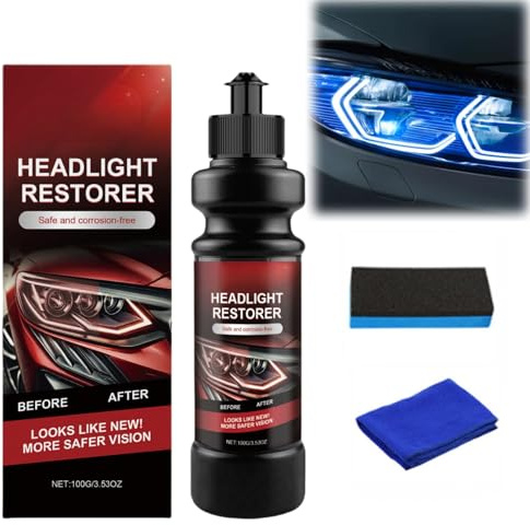 100g Headlight Restoration Kit,Headlight Restorer Cleaner Polish,Easy to Use Headlight Polishing Compound,Professional Car Light Cleaning Kit,Car Headlamp Restoration Kit with towel and Sponge