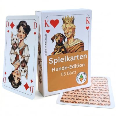 Karten Garten Spielkarten Hunde-Edition | 55 Karten inkl. 3 Joker | Made in Germany, CO₂-neutral gedruckt & plastikfrei produziert | Kartenspiel mit Hunderassen | Geschenk für Hundeliebhaber