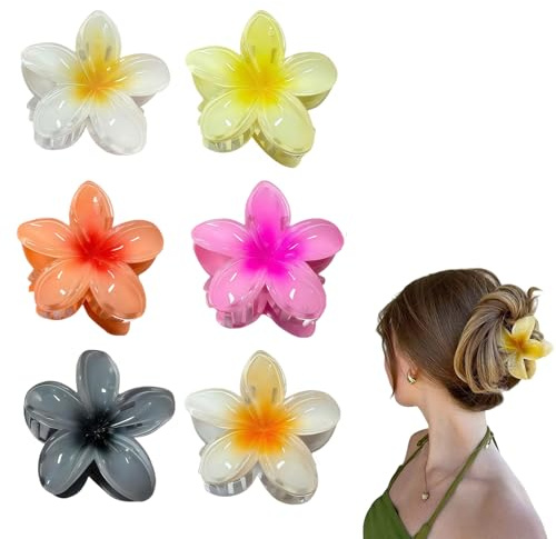 Dreamil Lot de 6 pinces à cheveux en forme de fleur mignonne pour femmes et filles, barrette à cheveux hawaïenne pour femmes, adolescentes, filles, cadeaux (multicolore)