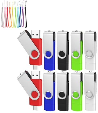 Yaxiny 10 Stück 32 GB Speicherstick USB C Flash Drive USB 3.0 Stick High Speed USB C Laufwerk Dual OTG Pen Drive Walnussholz für TV, Auto, Smartphones, PC, Laptop