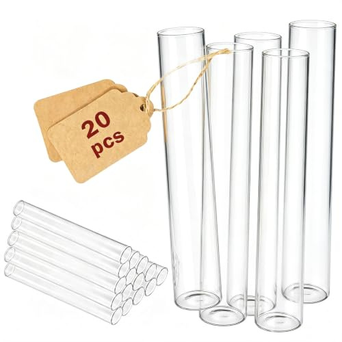 Spetsbst 20 Stück Reagenzgläser, 150x20 mm Glasröhrchen Transparent | Reagenzglas mit flachem Boden, Reagenzgläser für Blumen Vase Hydrokultur Pflanzen