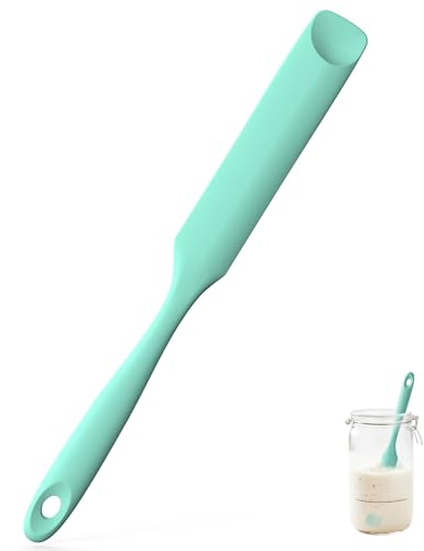 U-Taste Silicone Jar Spatula, Spoon Tip, 315℃ Heat Resistant, Aqua Sky | Flexible Rubber Thin Sourdough Scraper with Long and Slim Handle for Scraping Sauces Batters, Stirring Starters, Containers