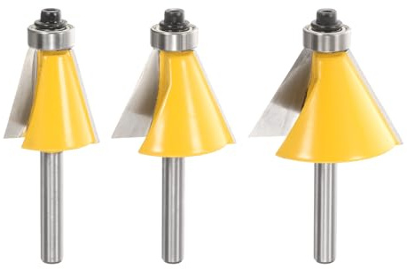 QUARKZMAN 3 Stück Fasenfräser Set 1/4 Schaft 15 22.5 30 Grad Schneidwinkel Hartmetall Holzfräser Für Holzbearbeitung Gelb