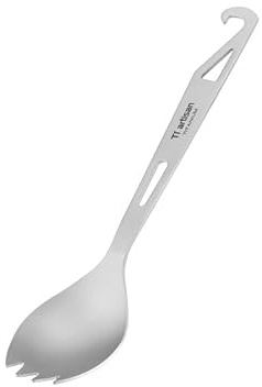 ATIAP Titan-Flaschenöffner, Löffel, Göffel 3-in-1, Geschirr, Outdoor, Camping, leicht, tragbar, Metall-Besteck, Mehrzweck-Utensilien mit Aufbewahrungstasche (sandgestrahlt)