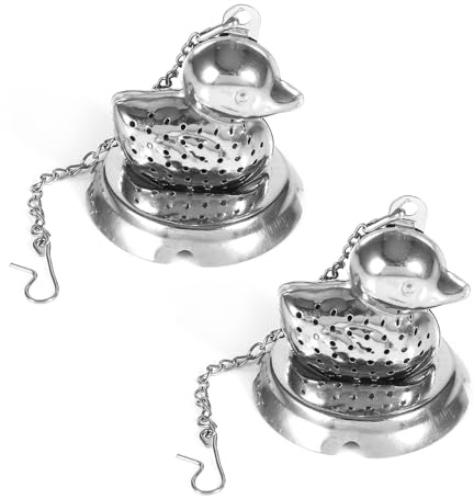 2PCS Tee-Ei, Edelstahl-Entenform für lose Teeblätter, Siebfilter mit Kette