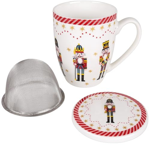 sarcia.eu CHRISTMAS Set à thé : TASSE en porcelaine 360 ml avec infuseur et couvercle POUR TISANES, CADEAU DE NOËL (C)
