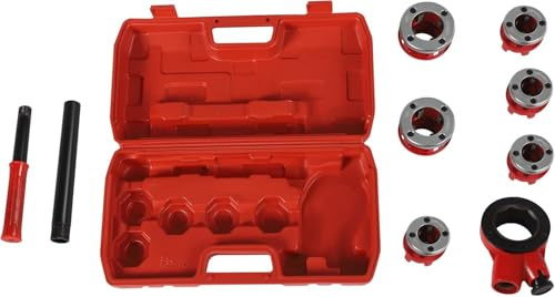 Kit de 9 pièces en acier avec taraud à 6 têtes de coupe, filière à cliquet d'extension et poignée ergonomique, coupe-tube avec mallette