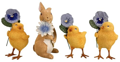 Online Fuchs Dekofigur, Gartenfiguren Osterhase mit 3 süßen Küken - Frühlingsdeko, Osterdekoration aus langlebigem Polyresin mit feiner Bemalung - Outdoor geeignet