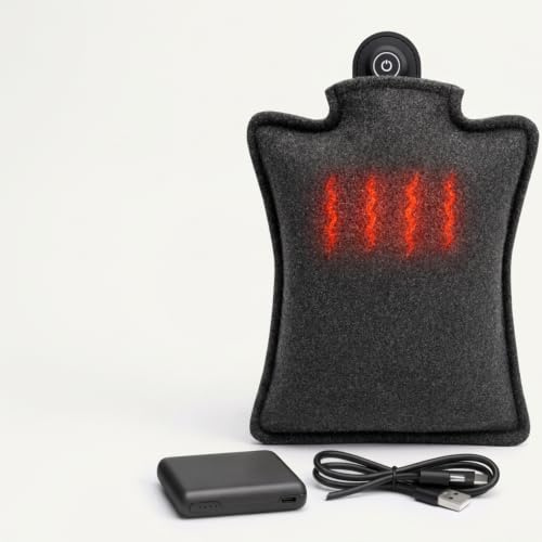 Addliving Elektrische Wärmflasche kabellos | Wärmflasche Elektrisch mit 5000 mAh Powerbank | Wärmekissen aufladbar mit USB-C | Infrarot-Wärme | 3 Temperaturstufen | Weiche Filzoptik | 26 x 20 cm