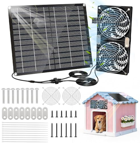 Wxeadu Solar Ventilator, 15W Solarpanel Ventilatormit 2Solarventilator, Solar Ventilator Gewächshaus, Ventilator Solarbetrieben,So-lar Lüfter für Hühnerstall,Gewächshäuser,Haustierhäuser,Schuppen