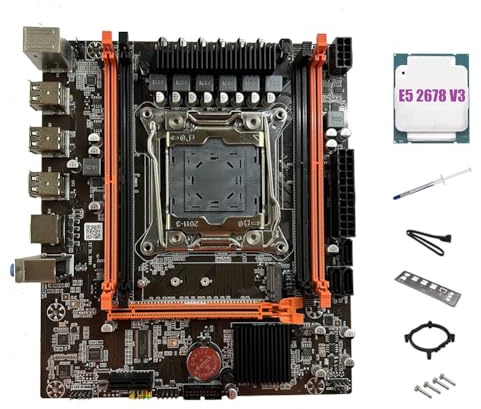 Qomcsrl Placa Base X99E + CPU E5 2678 V3 + Grasa Térmica Tarjeta LAN Gigabit PCIEX16 NVMe Compatible con RAM RECC 4XDDR4 Placa Base de Escritorio