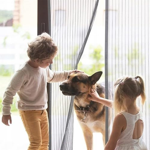 Magnetic Fly Screen Door - Rainberg Heavy Duty Bug mesh Curtain with Powerful Magnets and Full Frame Magic Tape,No Drill Installation,Automatically Closes, Keep Bugs Out (Grey, 90 * 210CM)