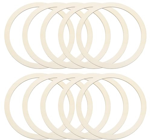 QUARKZMAN 10Pcs 7.9 Inch Anneaux En Bois Non Finis Cercle En Bois Naturel | Forme Plate Ronde, 2.4mm D'Épaisseur, Ornements Tranches De Bois, Pour Cadres Projets De Bricolage Peinture