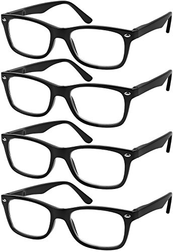 Success Eyewear Reading Glasses Set of 4 Black Quality Readers Spring Hinge Glasses for Reading for Men and Women +2.5