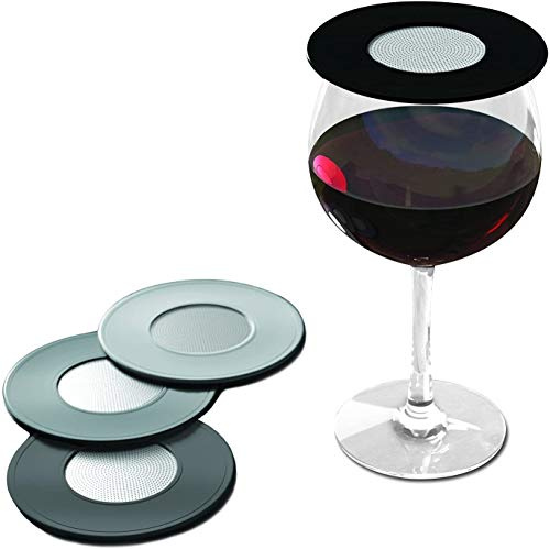 Drinks Tops Weinglasabdeckungen für den Außenbereich, belüftet, 4 Stück, Schwarz/Grau, ideal zum Schutz von Insekten, Aromen und zur Reduzierung von Spritzern