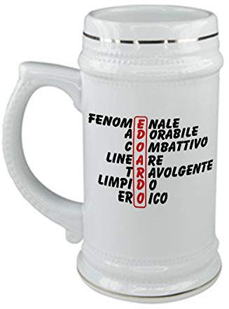 bubbleshirt Boccale da birra Compleanno - Edoardo e aggettivi simpatici - evento - in ceramica - capienza 50 cl - idea regalo