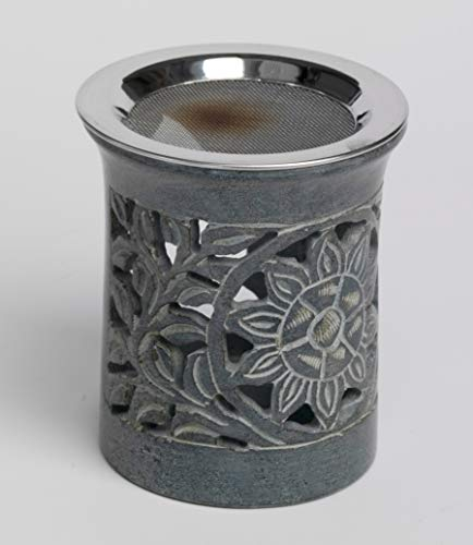 Räucherstövchen Sun Grey aus Speckstein Höhe 9 cm mit Siebeinsatz und mit Teelicht
