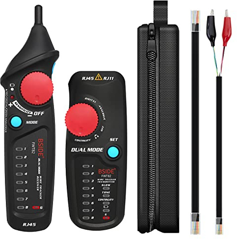 BSIDE FWT82 Dual Mode Network Cable Tracker RJ45 RJ11 Wire Tracker Cable Tester Line Finder Cable Toner for Wire Tracking, Network Cable Collation, Continuity Checking