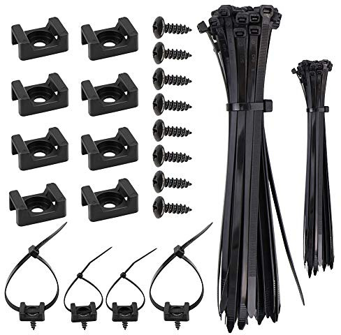 SelfTek 50Pcs Cable Tie Mount with 50 Pcs M5 Screws and 100Pcs 2 Size Self-Locking Cable Zip Ties 15cm/4.7 and 20cm/7.9inch for Wire Management