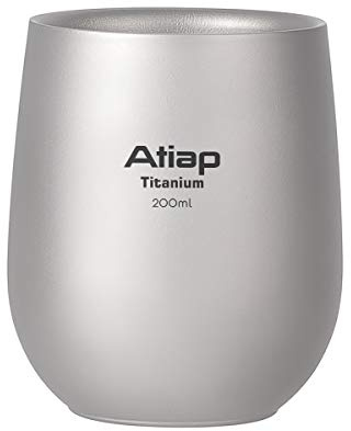 ATiAP Camping Mug Pot Cup, Titanium Water Tea Coffee Cup, Double Wall and Carry Bag Design, Suitable for Outdoor Camping Hiking Picnic (200ml)