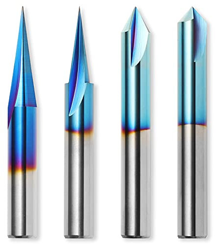 Genmitsu CNC Fräser für Holzschnitzerei, 1/4''-Schaft, 4 Stück, 15° Detail-Schnitzfräser+ 20° Profil-Bit+ 60° & 90° V-Nut, WC04A