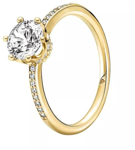 Pandora Passions Sparkling Crown 14k gold-plated ring with clear cubic zirconia, 56