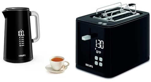 Krups BW8018 Smart'n Light Elektrischer Wasserkocher | 5 Temperaturstufen |30 Min. Warmhaltefunktion |1,7 L Fassungsvermögen | Schwarz & KH6418 Smart'n Light Toaster | Zwei-Scheiben-Toaster | Schwarz
