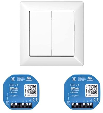 Lichttaster-Set: Funktaster, 2x Empfänger, Rahmen Jung Serie AS - batterielos, einfach Nachrüsten, Schalten über Funk, EnOcean Funksystem, Weiß