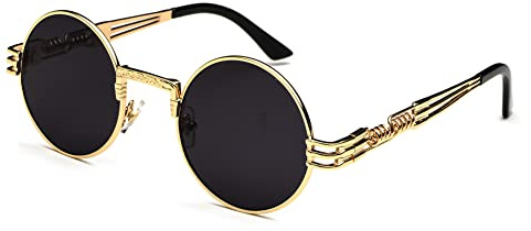 kachawoo Steampunk Sonnenbrille John Lennon Vintage Rot Runde Cosplay Sonnenbrille Herren Schwarz Retro Punk Funky Eyewears Damen für Festival Party Reisen