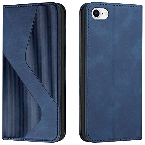Mo-Somnus Kompatibel mit iPhone SE 2020/iPhone 8/iPhone 7 (4,7 Zoll) Hülle, Magnet PU Leder Flip Wallet Case Tasche Handyhülle, Stoßfeste Klappbar Brieftasche Klapphülle mit [Kartenfächer] (Blau)