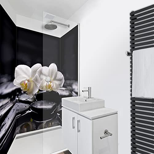 WANDFREUDE individuelle Duschrückwand Aluverbundplatte auf Maß (3 Stück - Weiße Orchideen - Premium Brillant Lack) – Dusche Wandverkleidung Duschwandverkleidung Duschrückwände